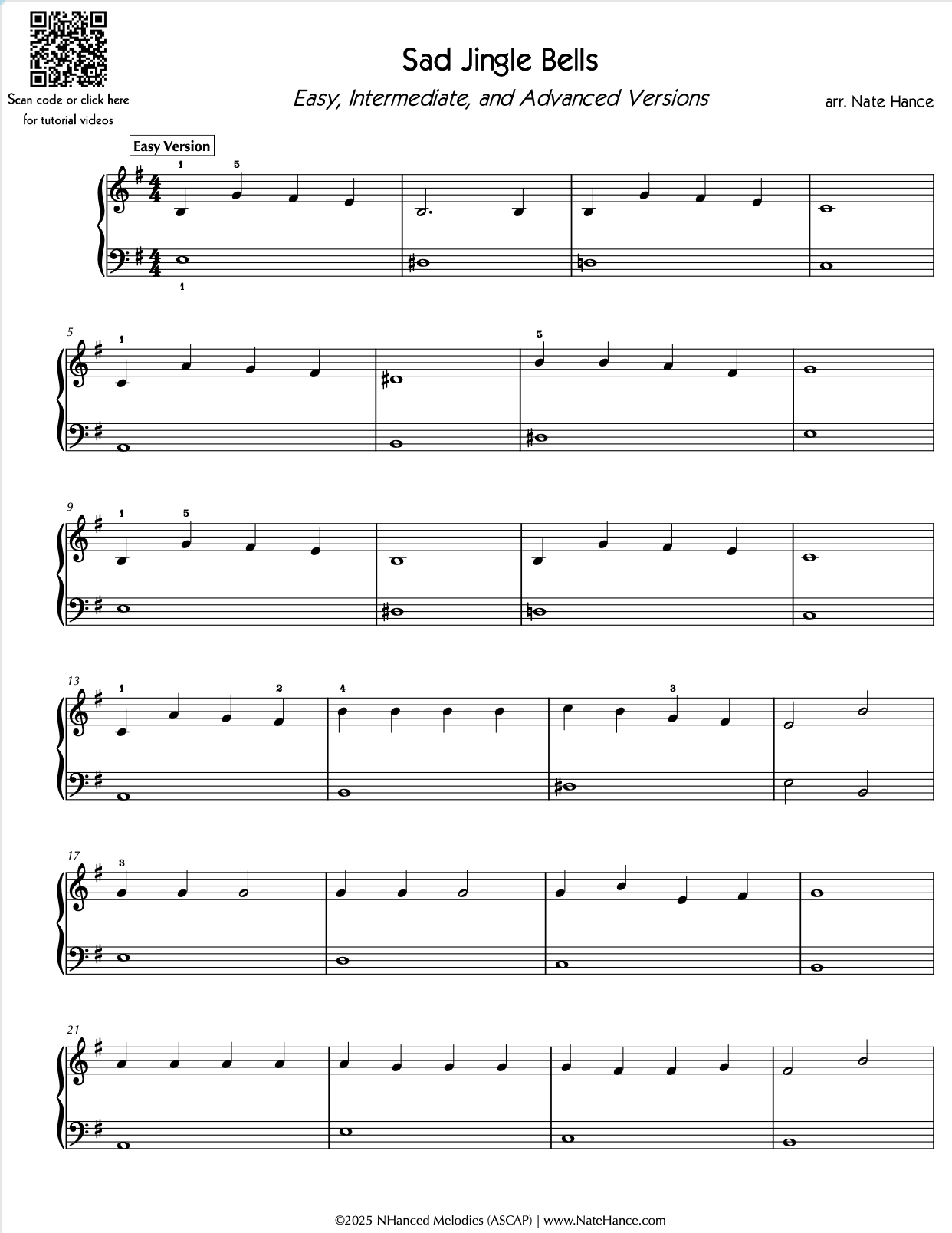 Sad Jingle Bells (in 3 Ability Levels) - Piano Solo